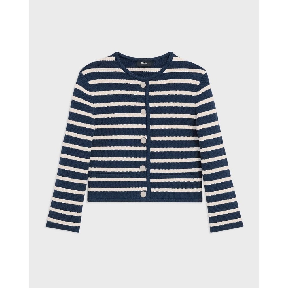 Theory Striped Cropped Jacket in Cotton Bouclé Size M NWOT Pristine - Picture 6 of 11